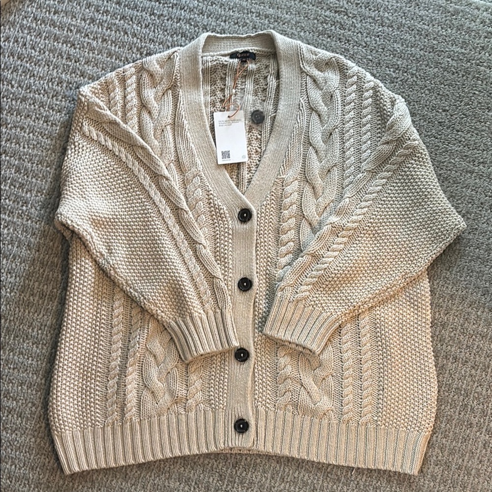 Quince Women's Cream Cable Knit Cardigan